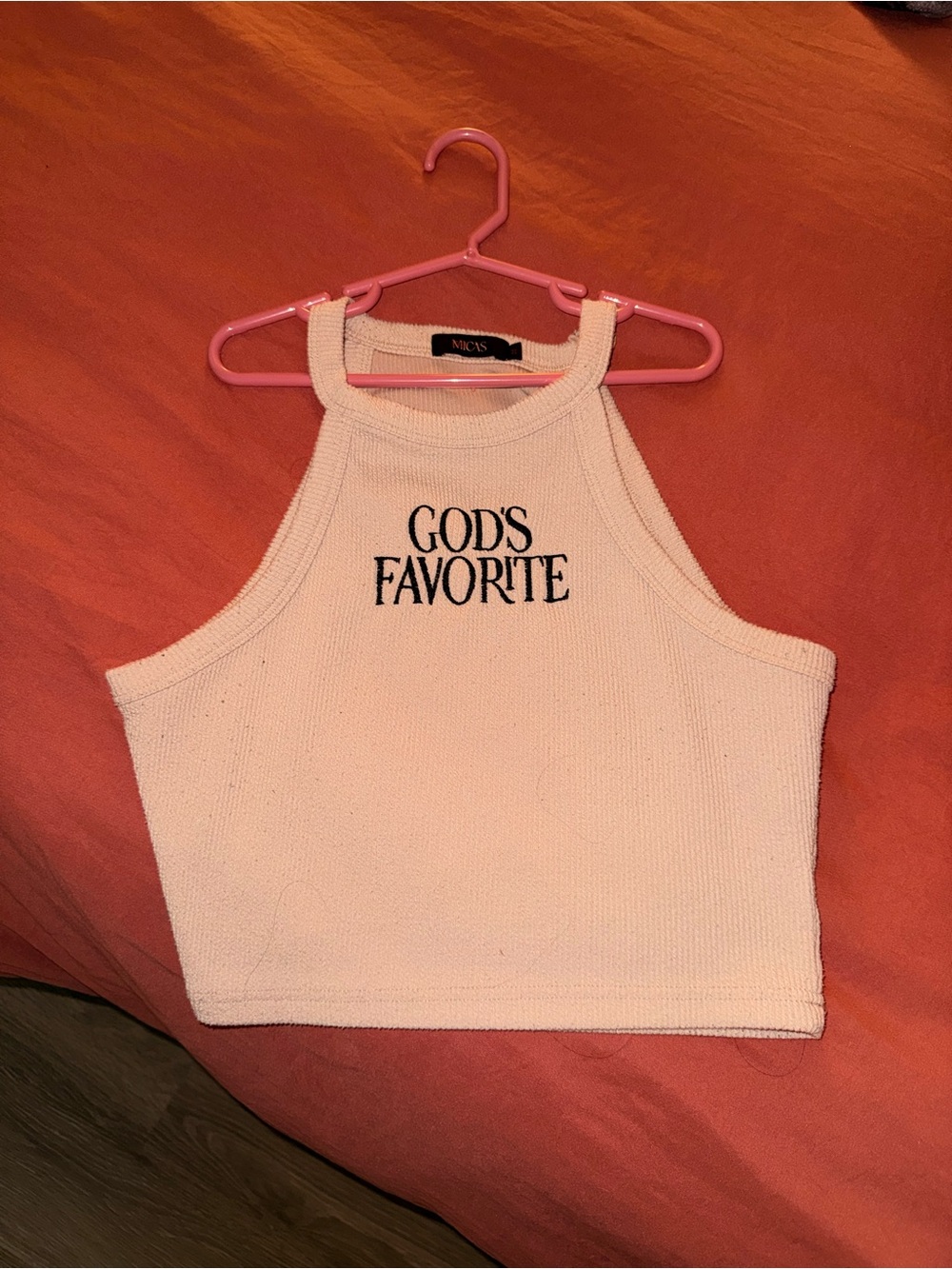 God's Favorite Cream Ribbed Halter Crop Top by Micas